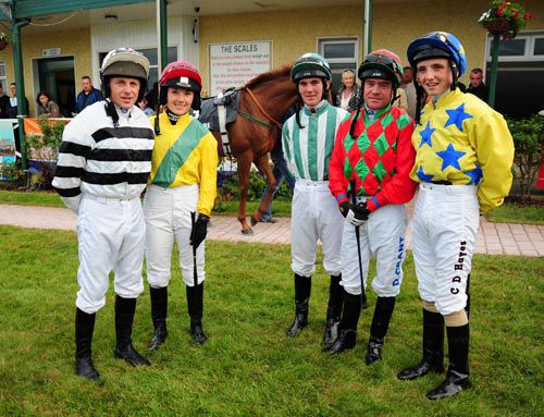 Jockeys for the fifth race at Tramore - winning rider Chris Hayes is on the right