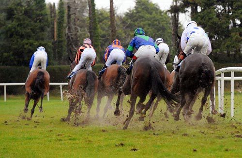 Action from the 1m 4f maiden with eventual winner Spontaneous (second from left)