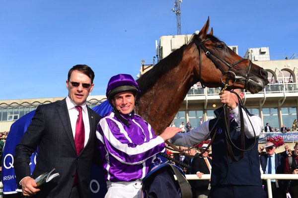 Aidan O'Brien and Ryan Moore pictured with Magical at Leopardstown last year