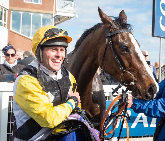 Rob James pictured with Win My Wings after their Scottish National success