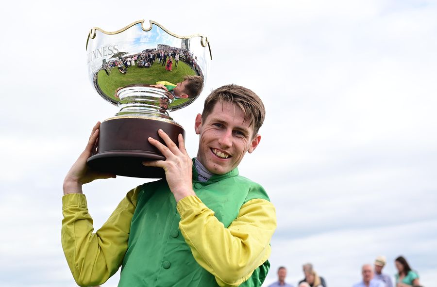 Liam McKenna pictured with the Galway Hurdle trophy won with Tudor City