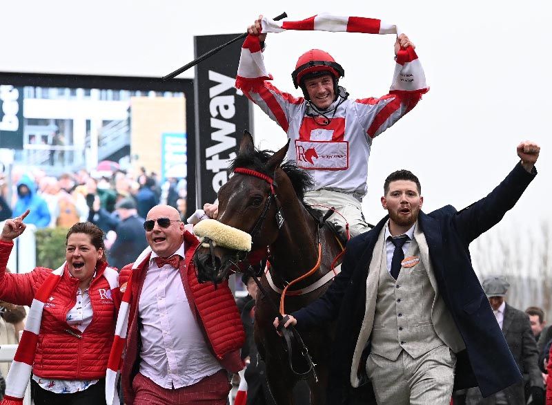 Cheltenham The Real Whacker after winning the Brown Advisory Novice Steeplechase Grade 1 