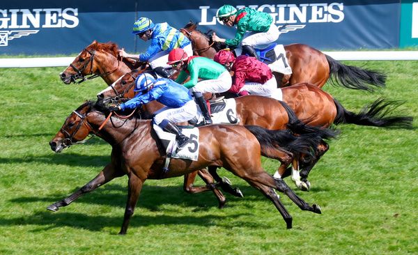 Anmaat and Jim Crowley blue winning the Prix d Ispahan