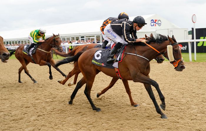 La Hacienda and Harry Davies winning the Jenningsbet Northumberland Vase Handicap Stakes at Newcastle