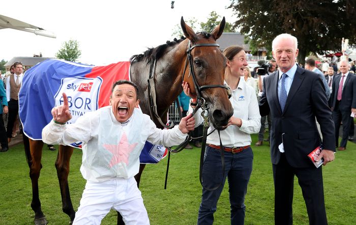 Frankie Dettori pictured after winning the Ebor on the Willie Mullins-trained Absurde at York