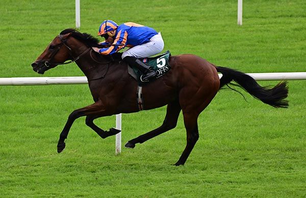 Henry Longfellow (Ryan Moore) winning the Group 1 Vincent O'Brien National Stakes at the Curragh