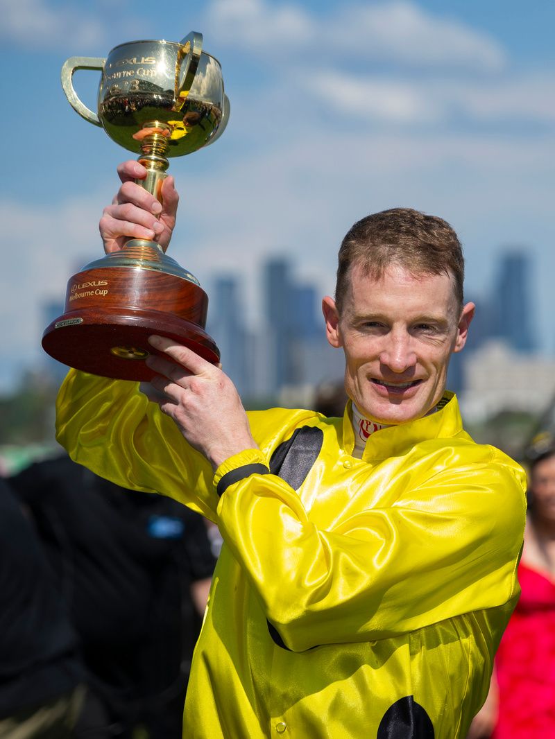 Last year's winning rider Mark Zahra with the Melbourne Cup