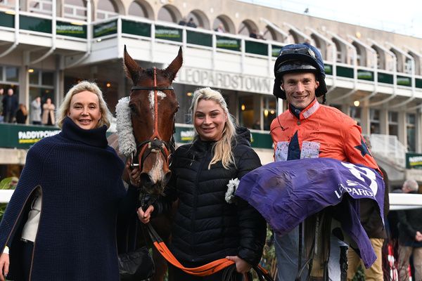 Madara with Sophie Leech (left), groom Sophie Lucas & James Reveley after his Dublin Racing Festival success