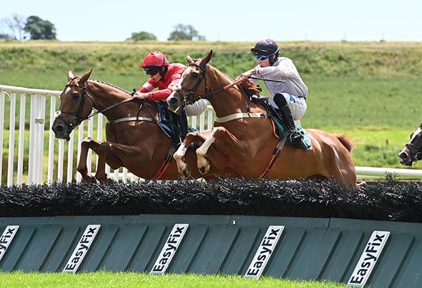 Femme Magnifique and Kieran Callaghan (red) tackled by Sharp Object (nearest)