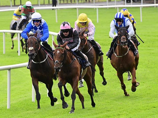 Gale Mahler (black and pink) seen winning at Galway last week  