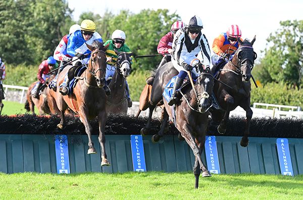 Ragmans Corner leads over the last with eventual winner The Vegas Raider on the right