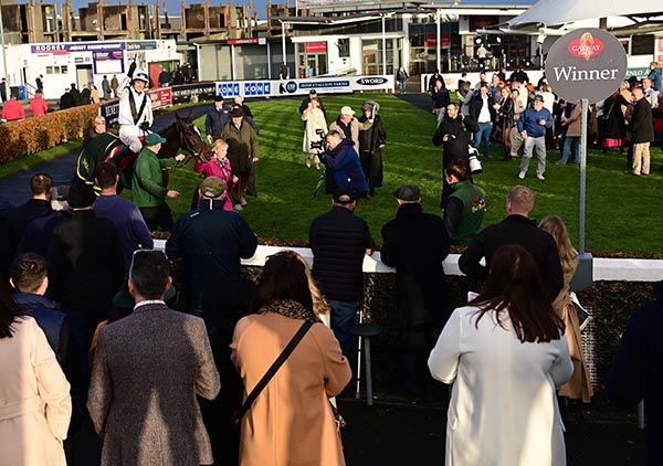 Colcannon and Derek O'Connor return to the winners enclosure after the bumper at Galway