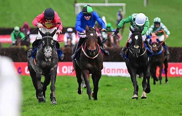 Irish Impulse and Philip Enright (left) win from Bite That (centre) and Crowsatedappletart (right)