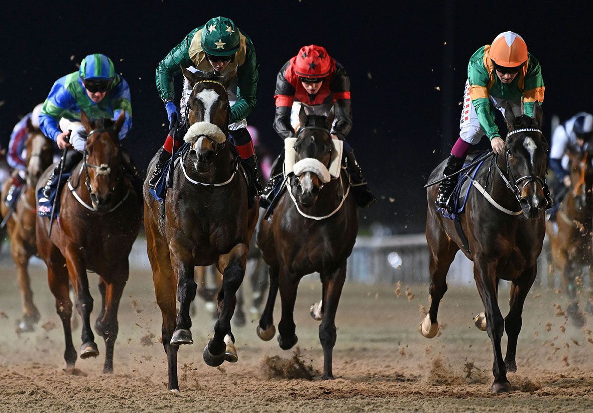 Genoah, second left, strikes on the Polytrack