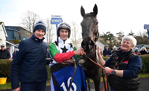 Thomas O'Connor celebrates his first winner on Kp's Ladyofknock  