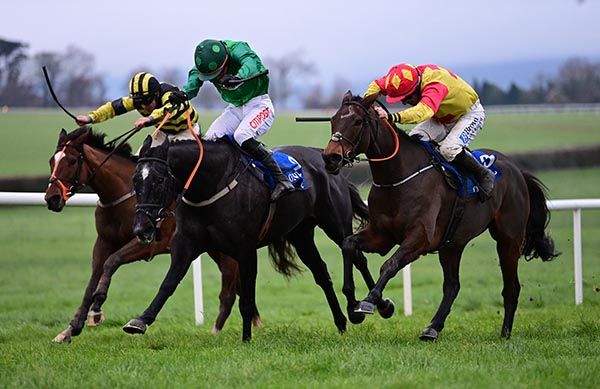 Kiltealy Park, right, finishes best to claim Bleu D'enfer, centre, with St Faz third