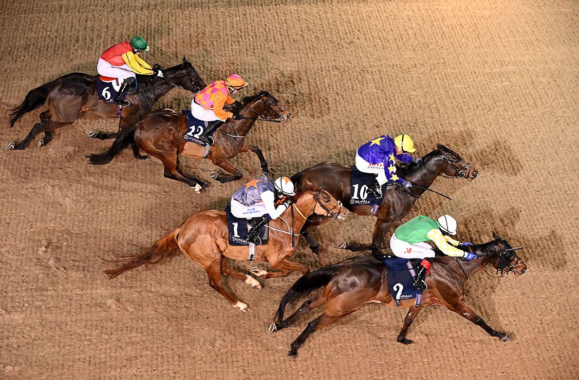 Crystal Luna and Colin Keane (nearest) win from Turn Up The Beat, I'm Spartacus, Carrigans Grove and Sam's Xpress f