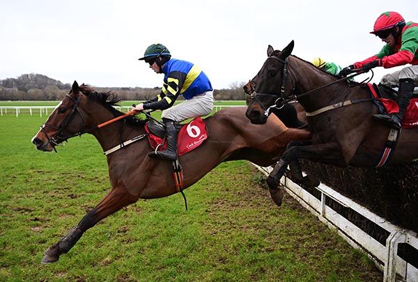 Jay Pee M jumps the last in front 